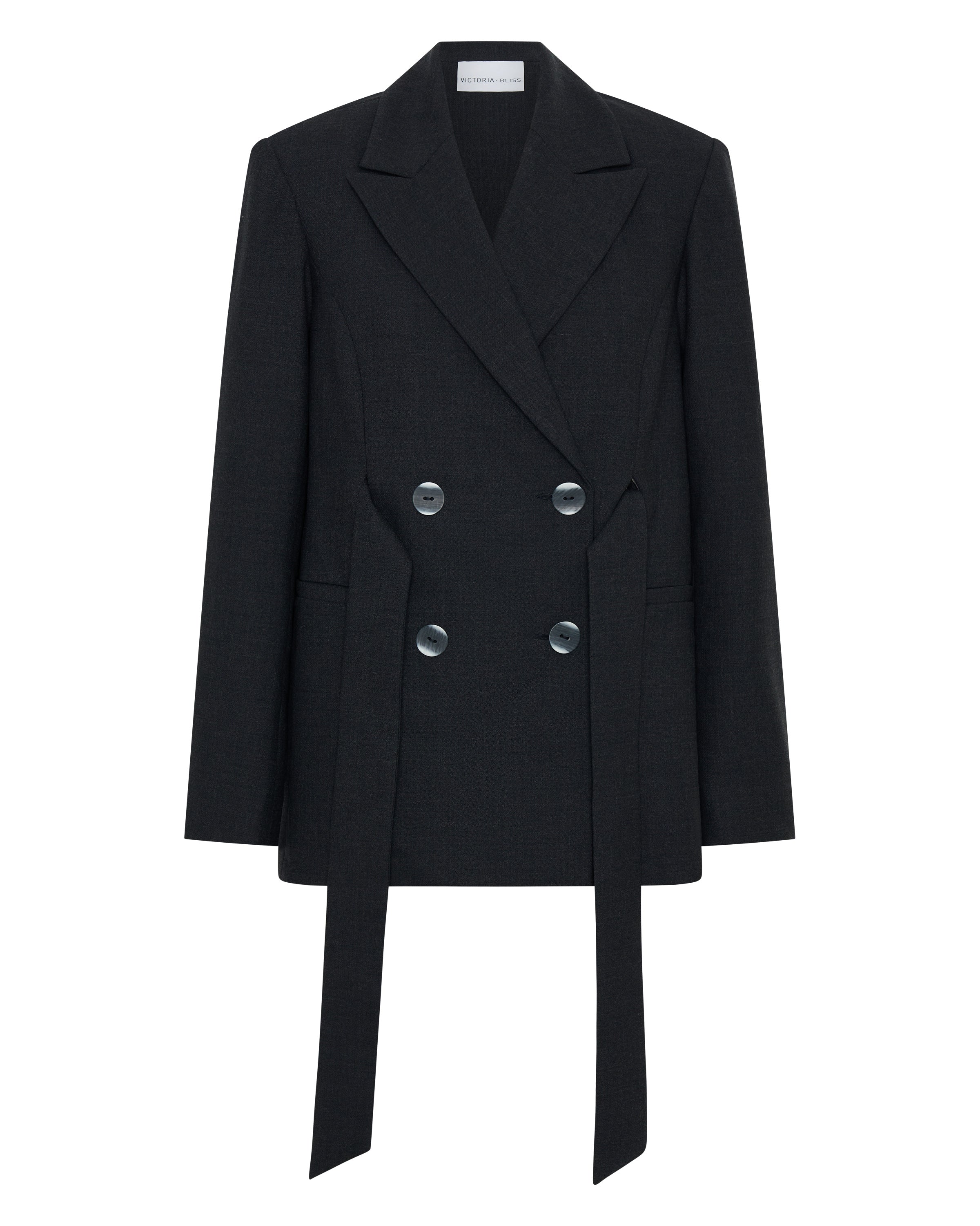 She is Eloquent open back wool blazer