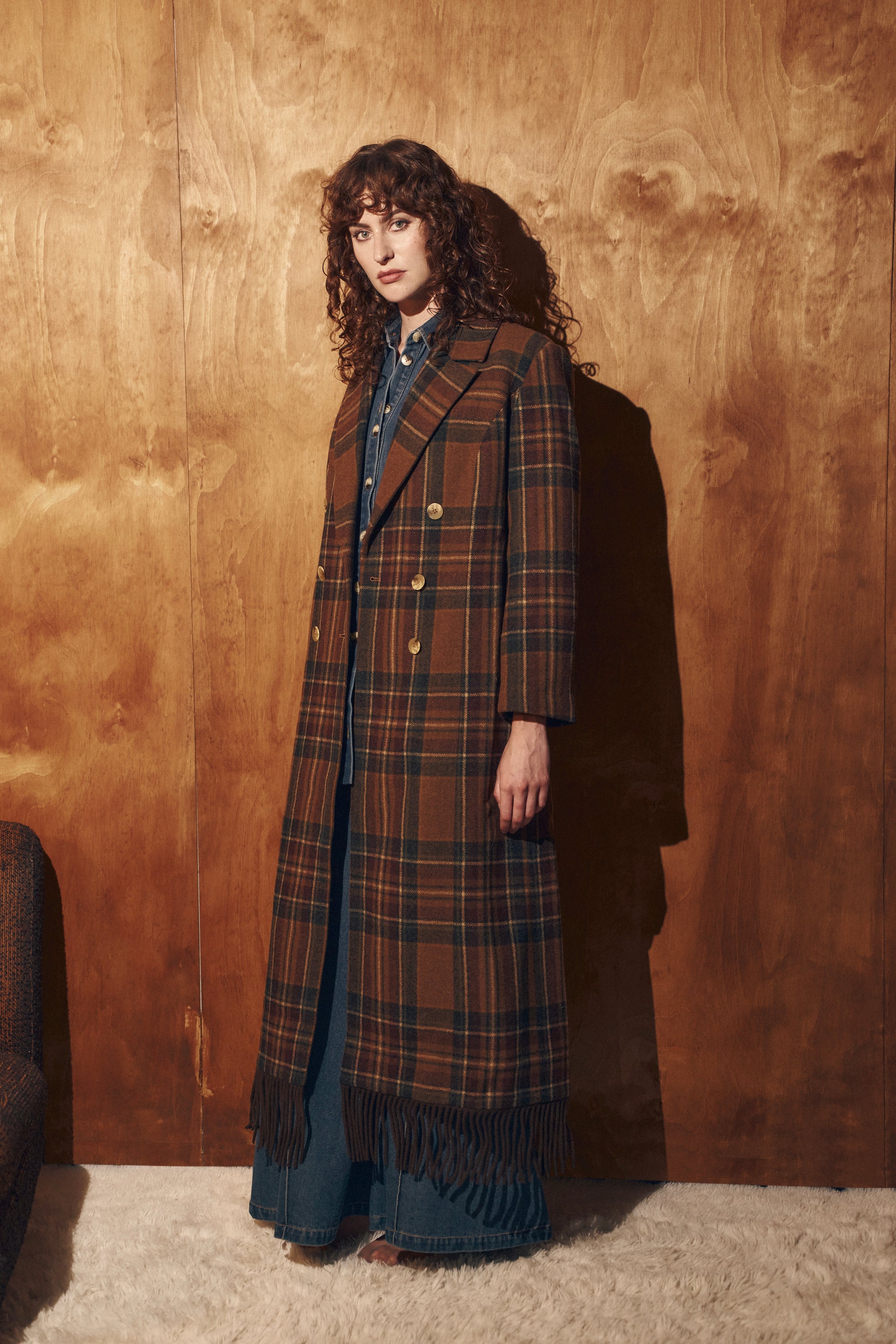 She is Brave wool tartan coat