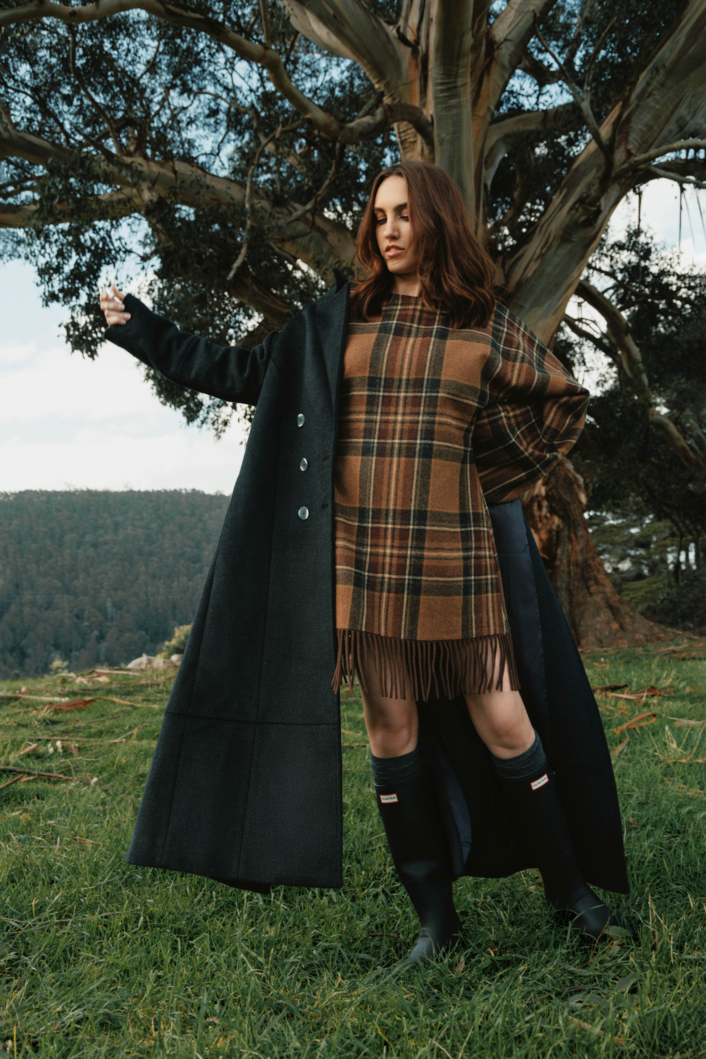 She is Brave wool tartan shift dress