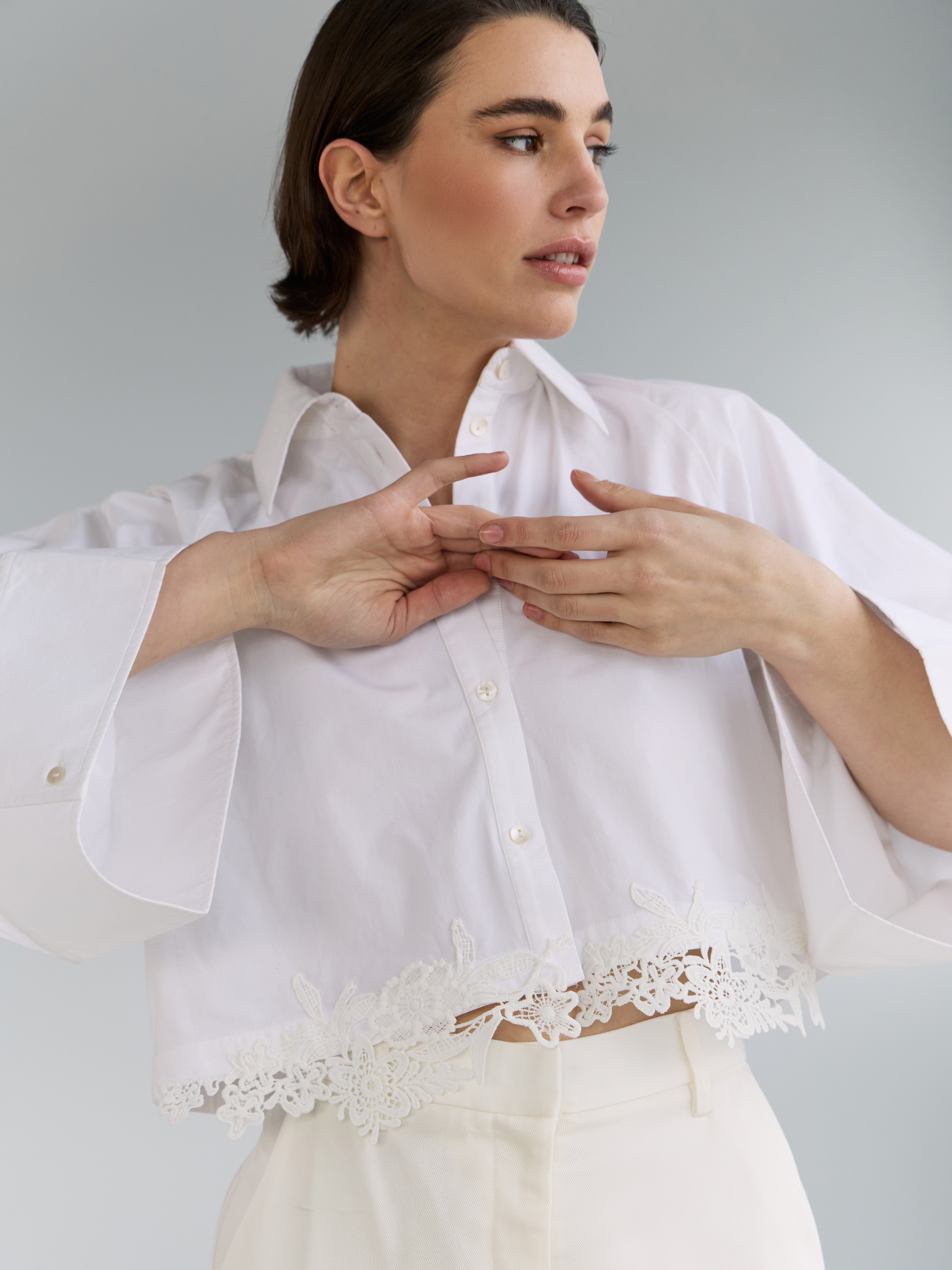 She is Bold lace trim shirt