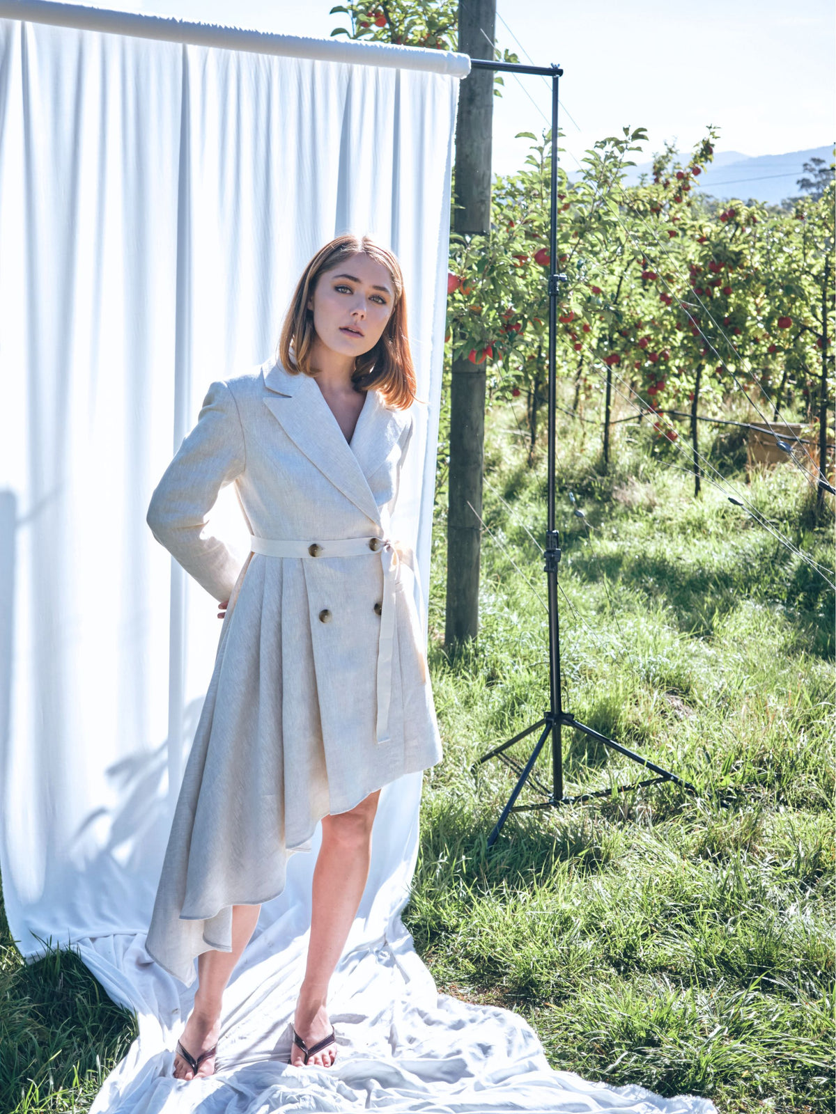 She is Remarkable draped linen blazer dress