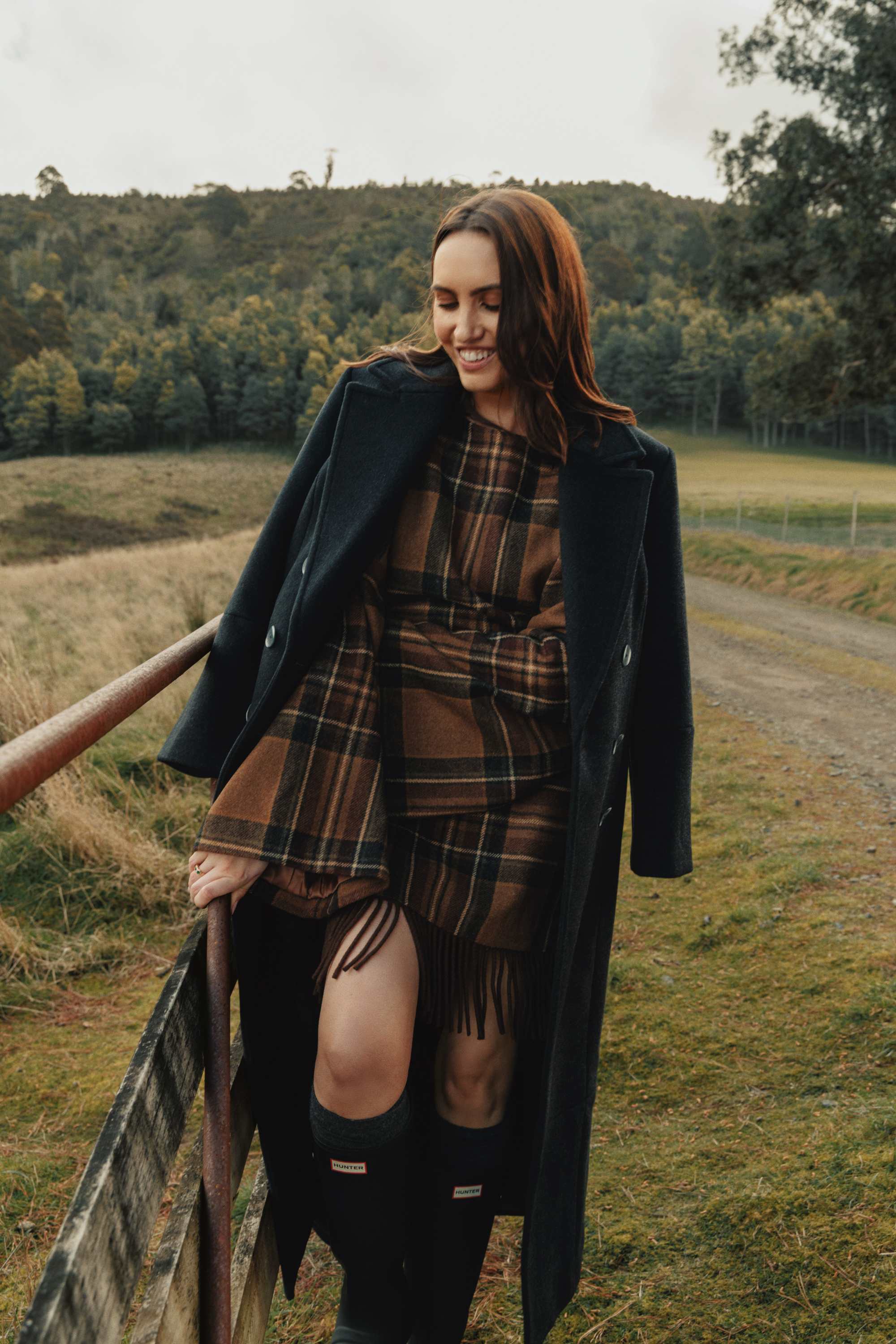 She is Brave wool tartan shift dress
