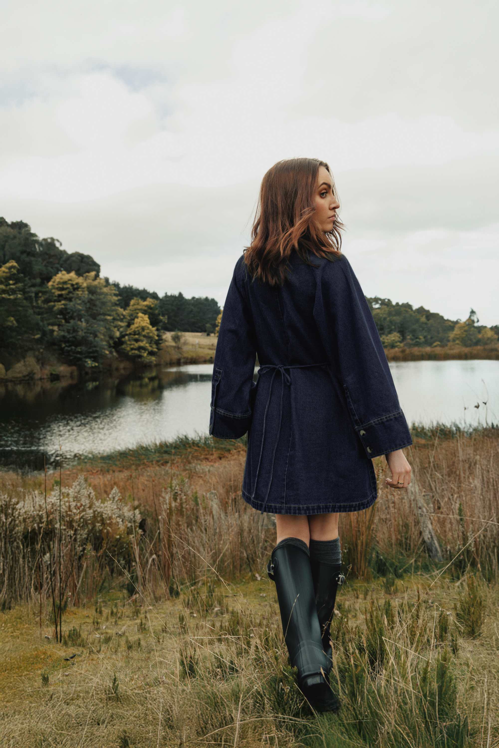 She is Extraordinary denim long sleeve mini