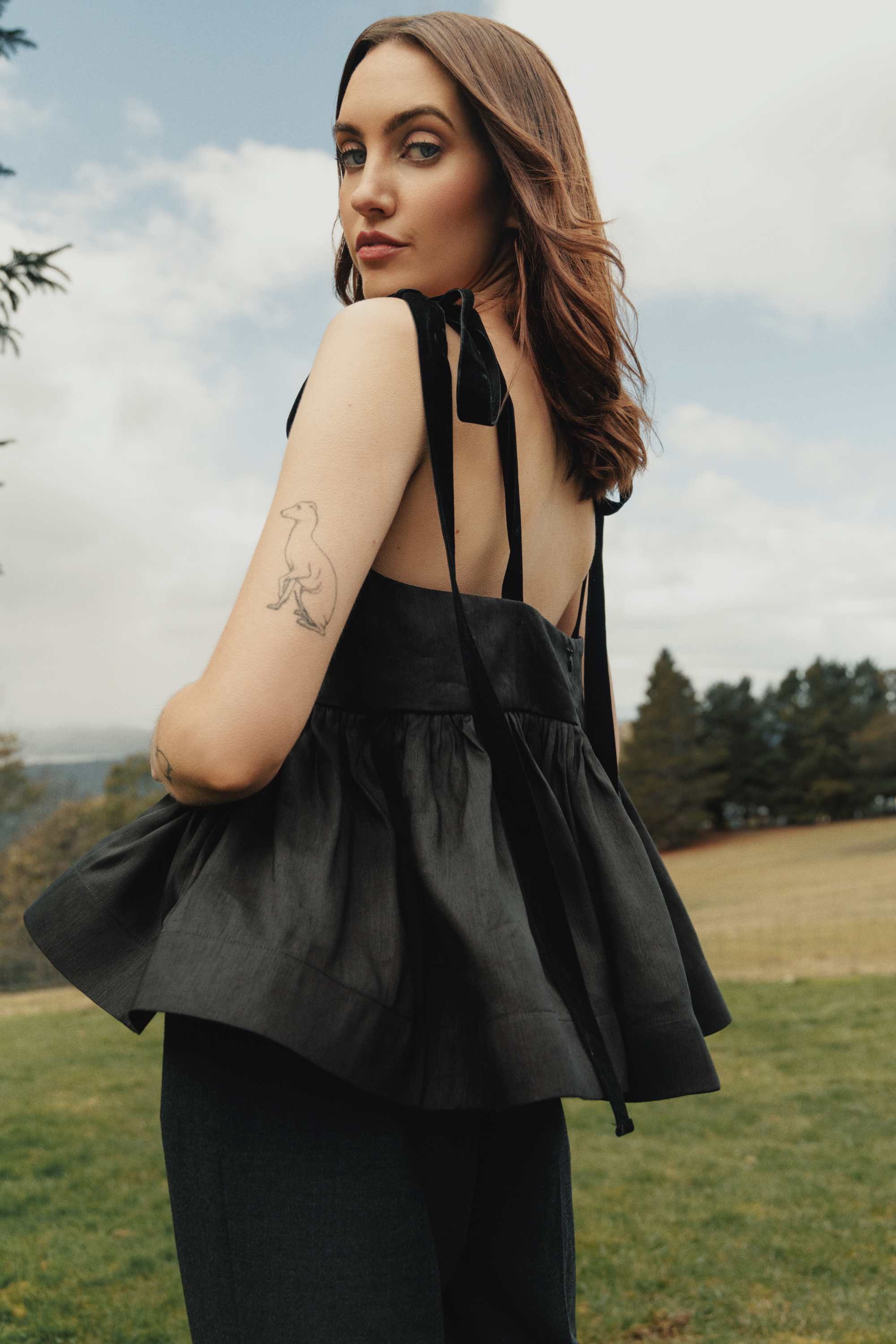 She is Revolutionary peplum velvet tie top