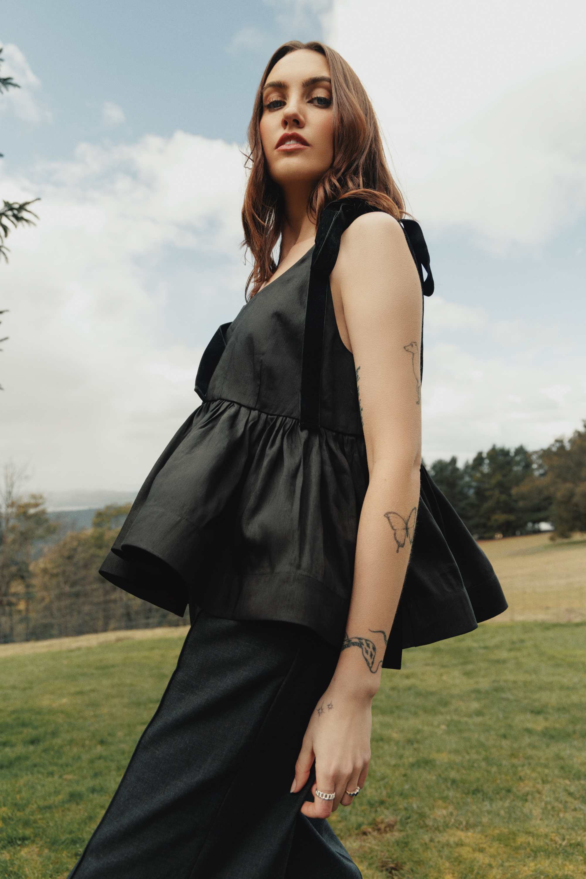 She is Revolutionary peplum velvet tie top