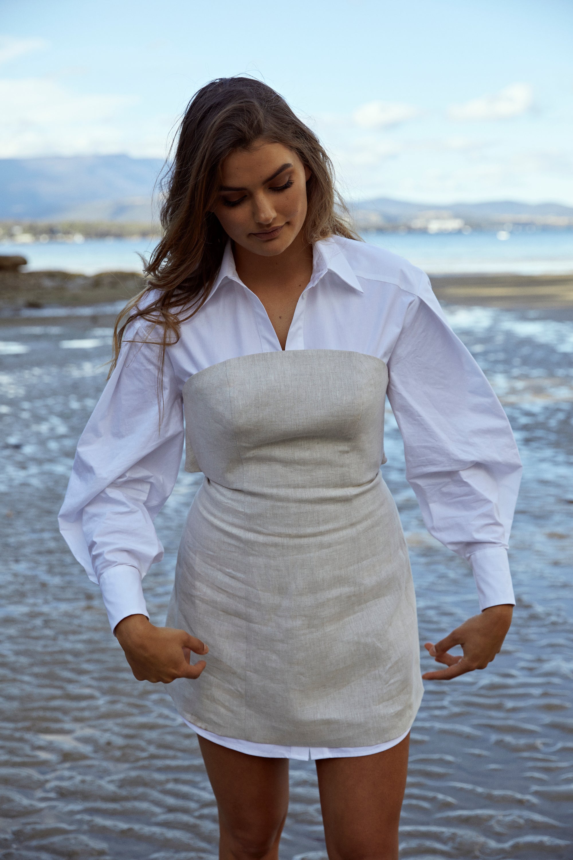 She is Remarkable Strapless Linen Mini