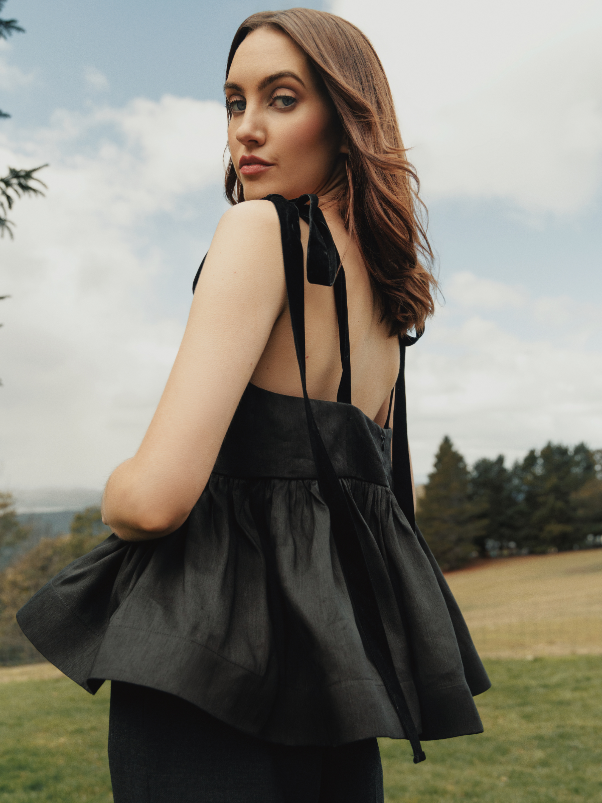 She is Revolutionary peplum velvet tie top