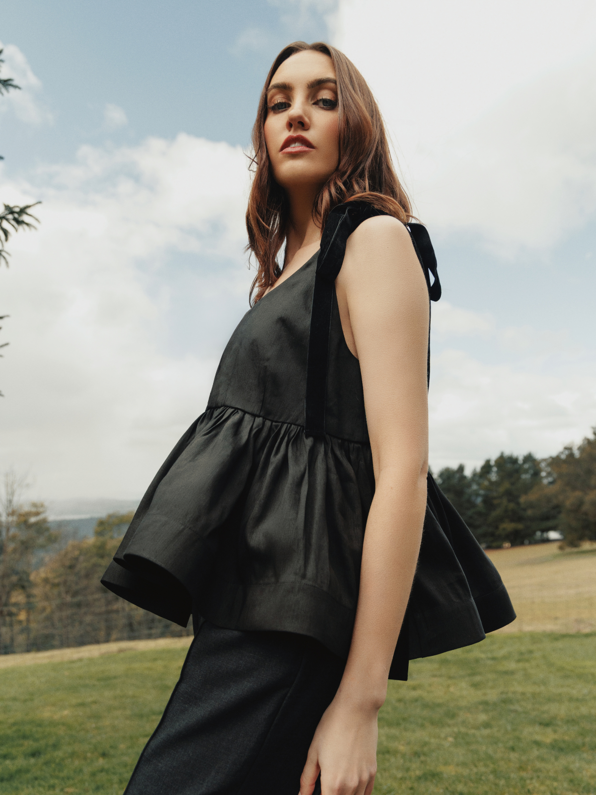 She is Revolutionary peplum velvet tie top