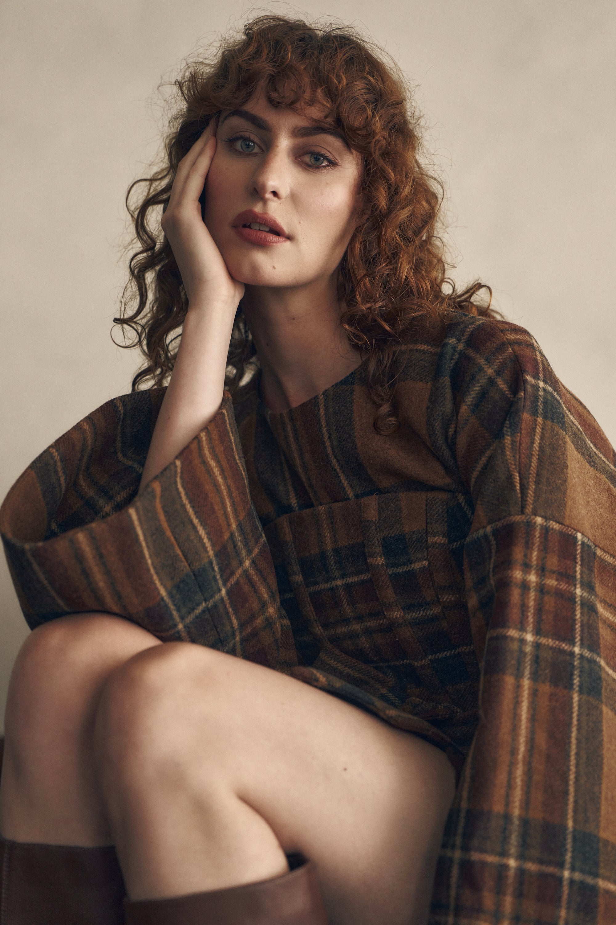 She is Brave wool tartan shift dress
